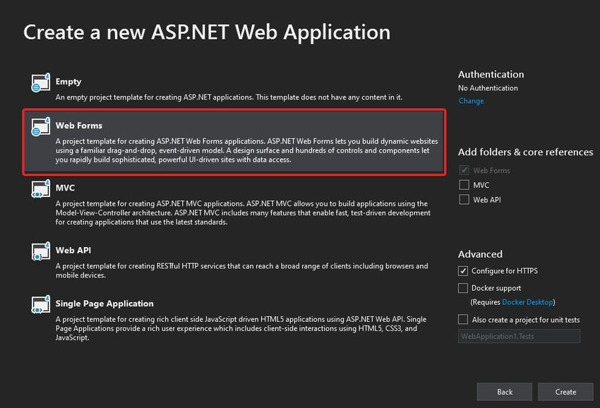 Default Webforms project